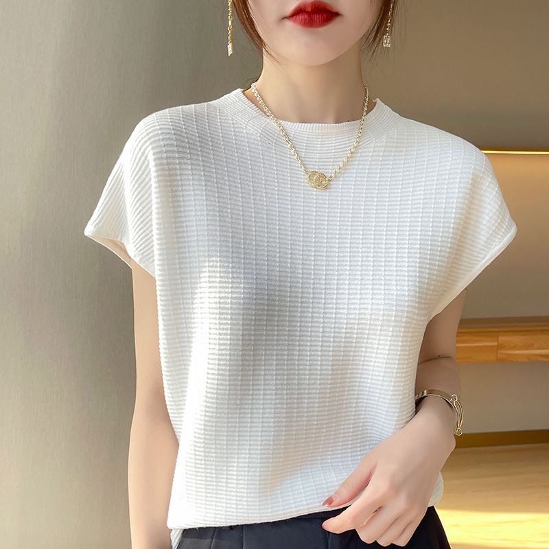 wu Thin Short Sleeve Plaid Knitted Top Black XL Size: XL; Height (cm): 170-175; Weight (kg): 60-65; Bust (cm): 94-98; Waist (cm): 78-82; Shoulder width (cm) โ image 3