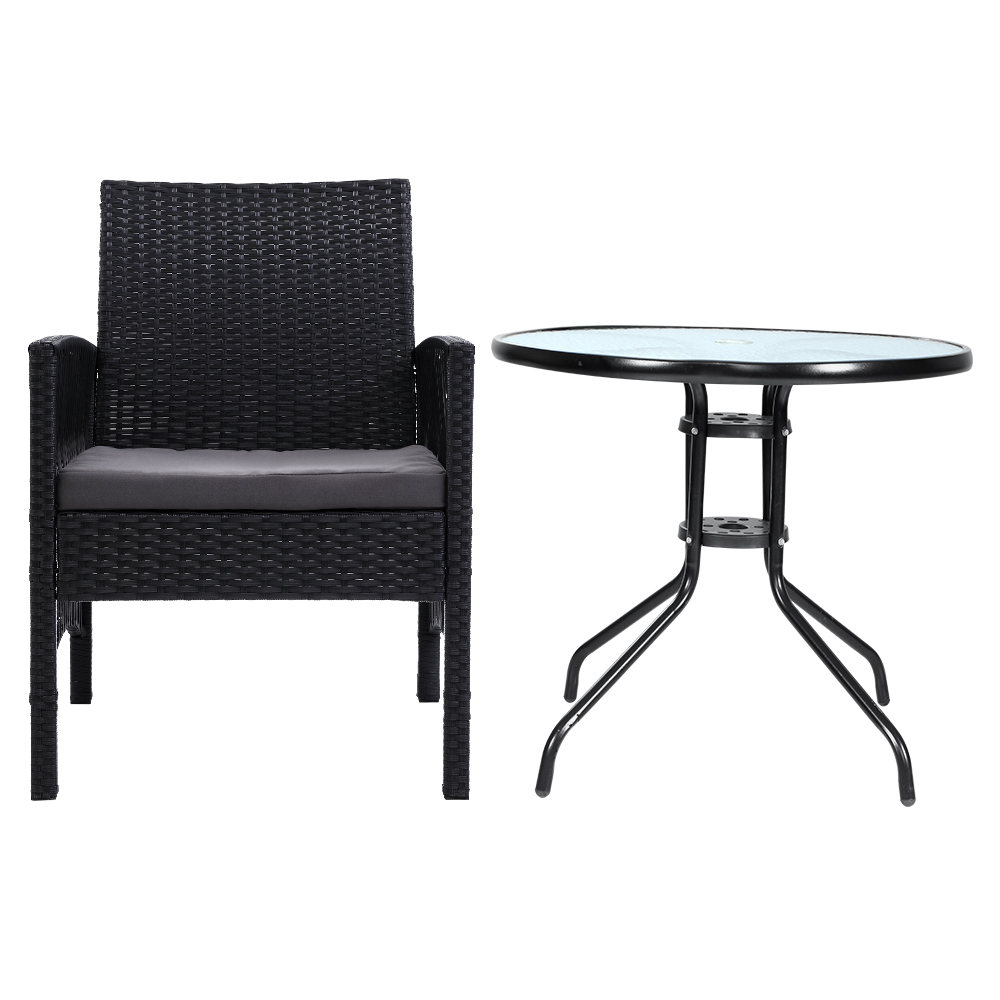 Gardeon 3PC Bistro Set Outdoor Furniture Rattan Table Chairs Cushion Patio Garden Lyra โ image 3