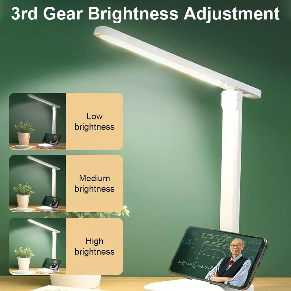 LED Folding Table Lamp with Eye Protection, USB Charging Ports, Dimmable, Dormitory, Reading - White — image 2