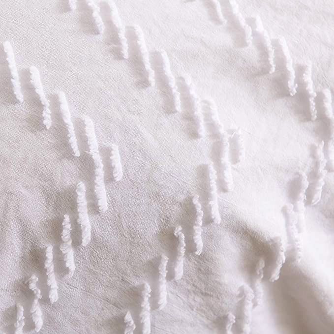 Tufted Boho Wave Jacquard Super King Size White Duvet Quilt Cover Set — image 2