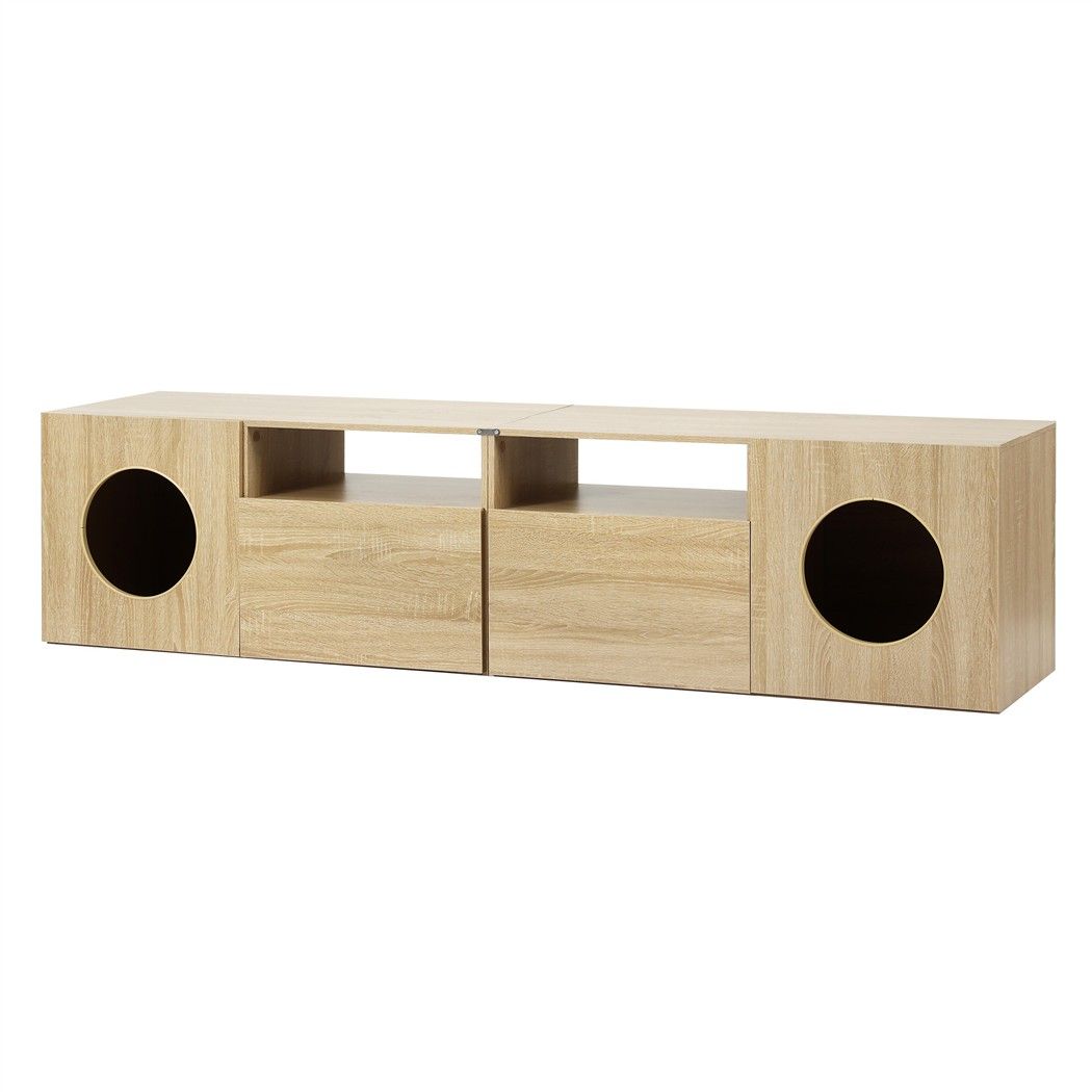 Artiss 185CM TV Unit with Cat House Storage Cabinet Pine — image 2