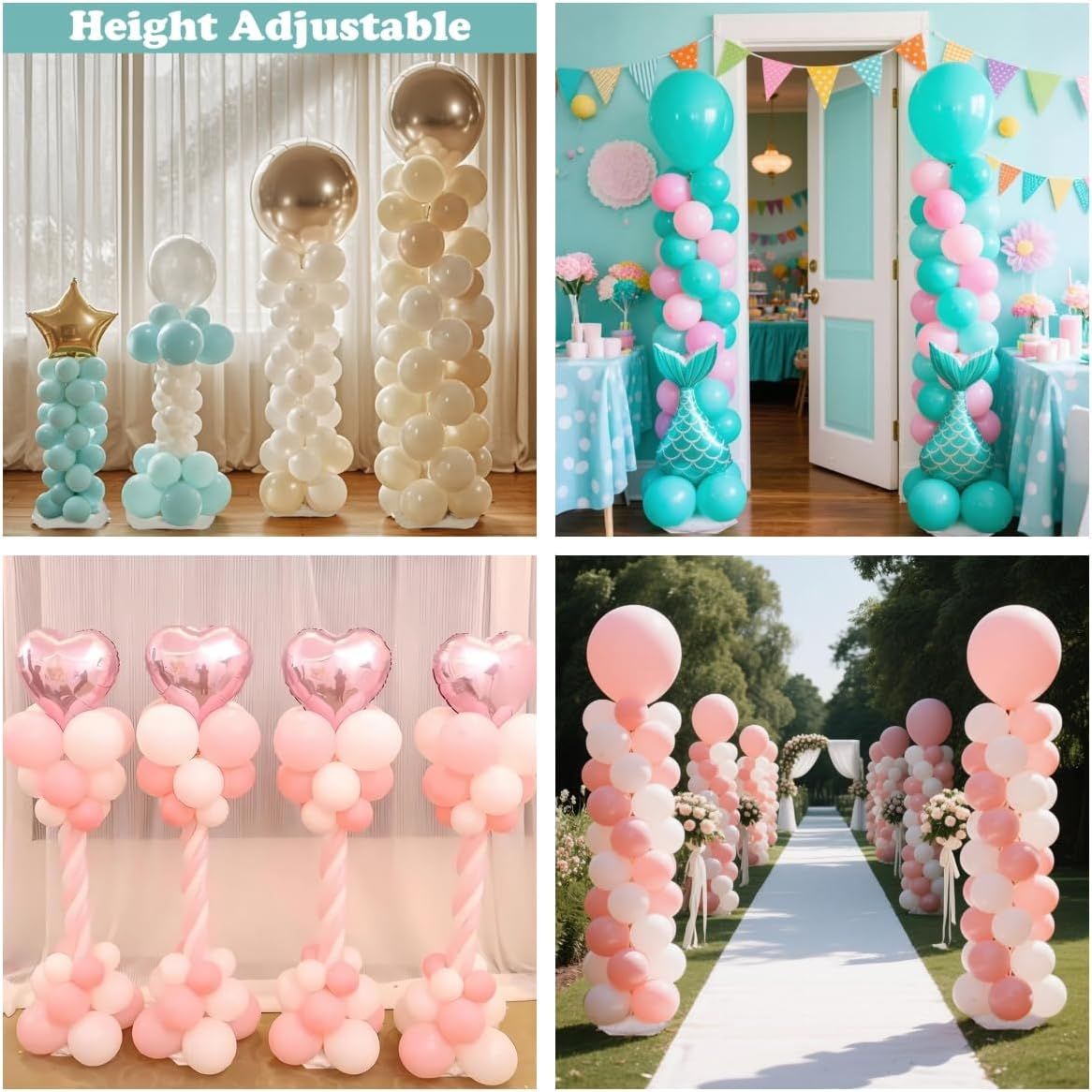 2Pcs Adjustable Metal Balloon Column Stand Kit with Water Base for Birthday Wedding Party Decoration, Reusable Telescopic Pole Set for DIY Balloon Garland Arch — image 3