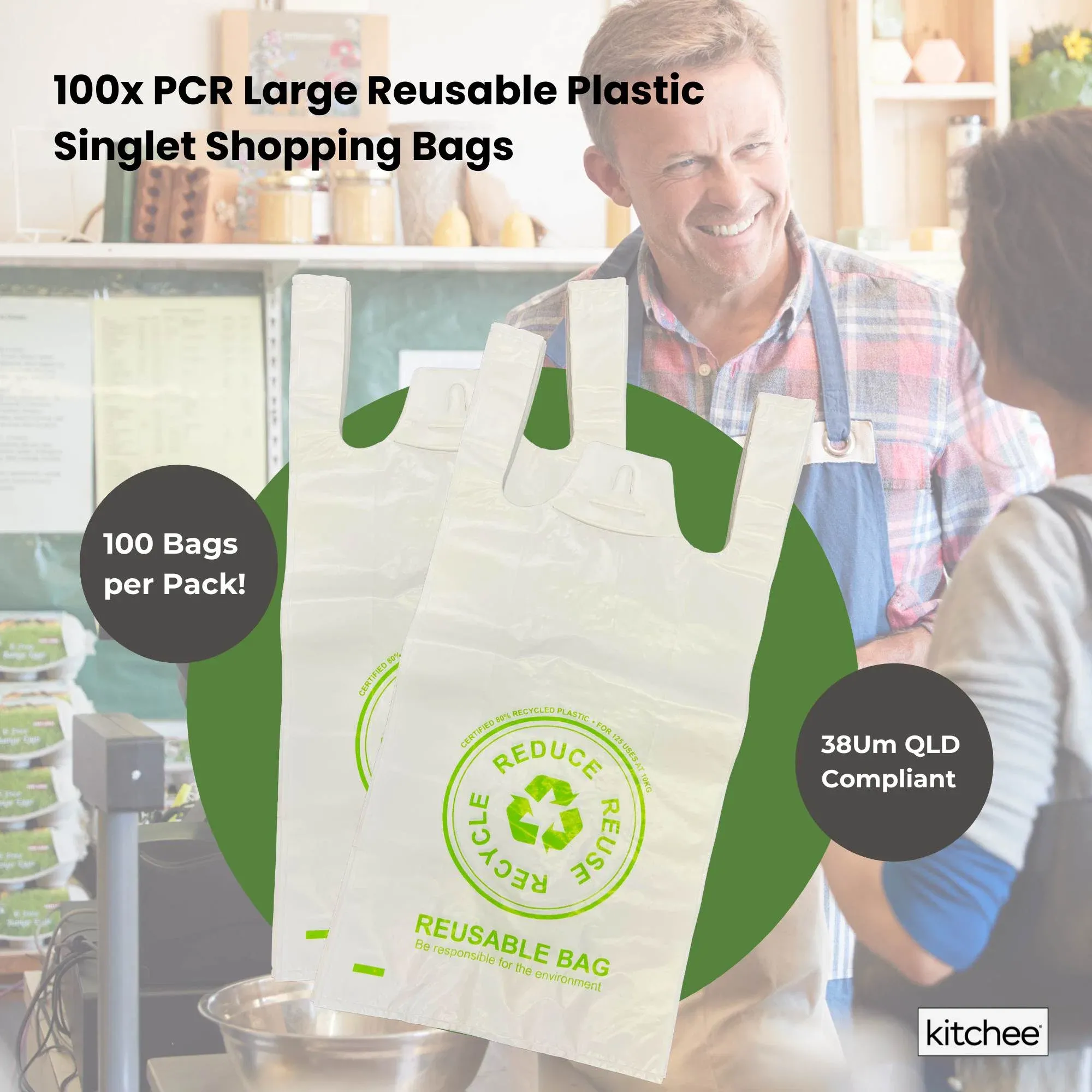 1000x Medium Reusable Plastic Singlet Shopping Bags 80% Recycled 38UM Compliant — image 3