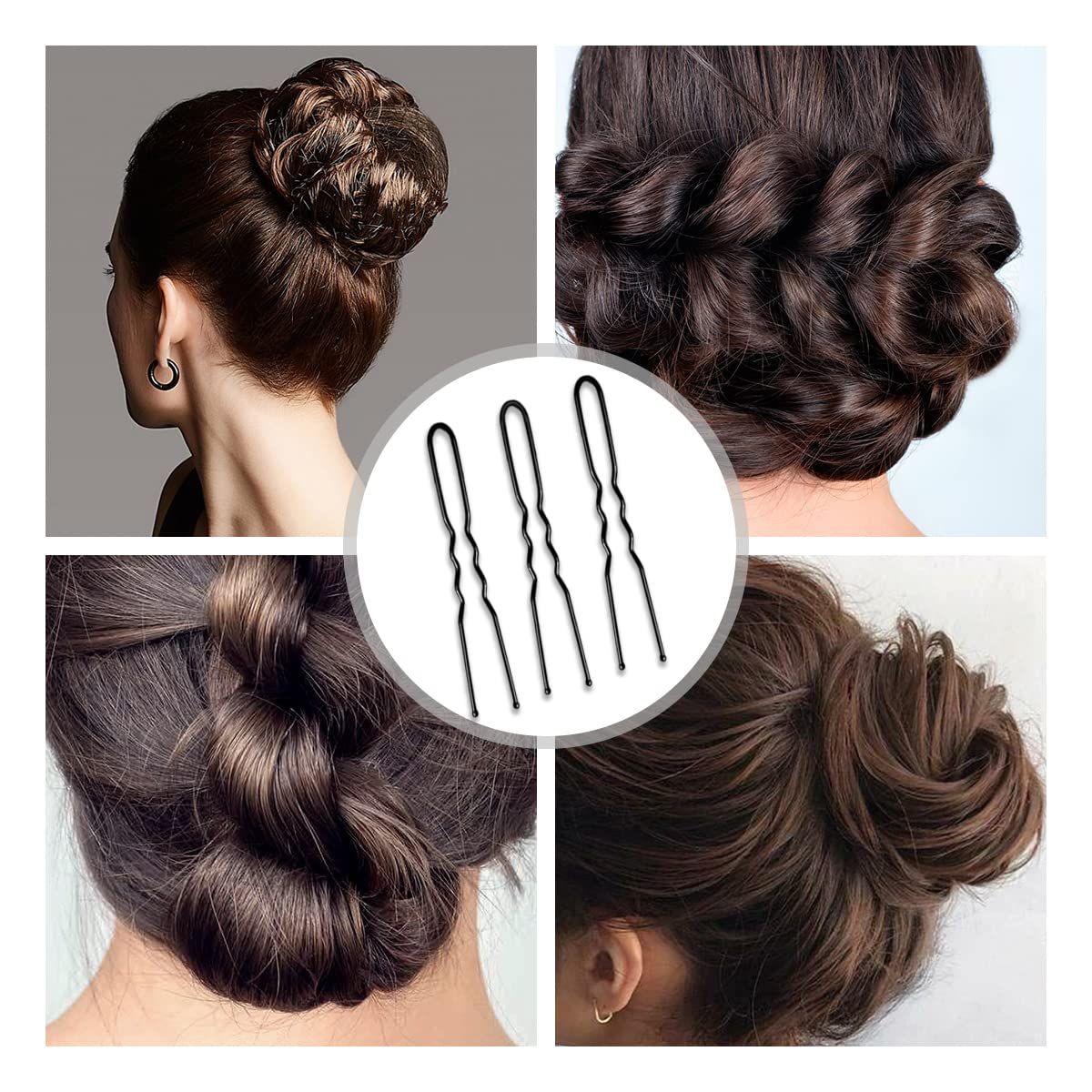 100 Pack U Shaped Crinkle Hair Pins with Storage Box, Heavy Duty Hair Grips for Buns, Updos, Ballet and Everyday Styling, Black, 6.1 cm β image 6