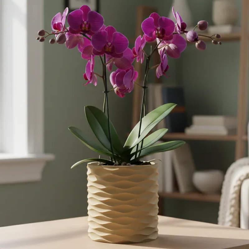 3D Printed Modern Wave Flower Pot - Water-Storing Rotating Base, Flesh Color, Single Piece — image 3