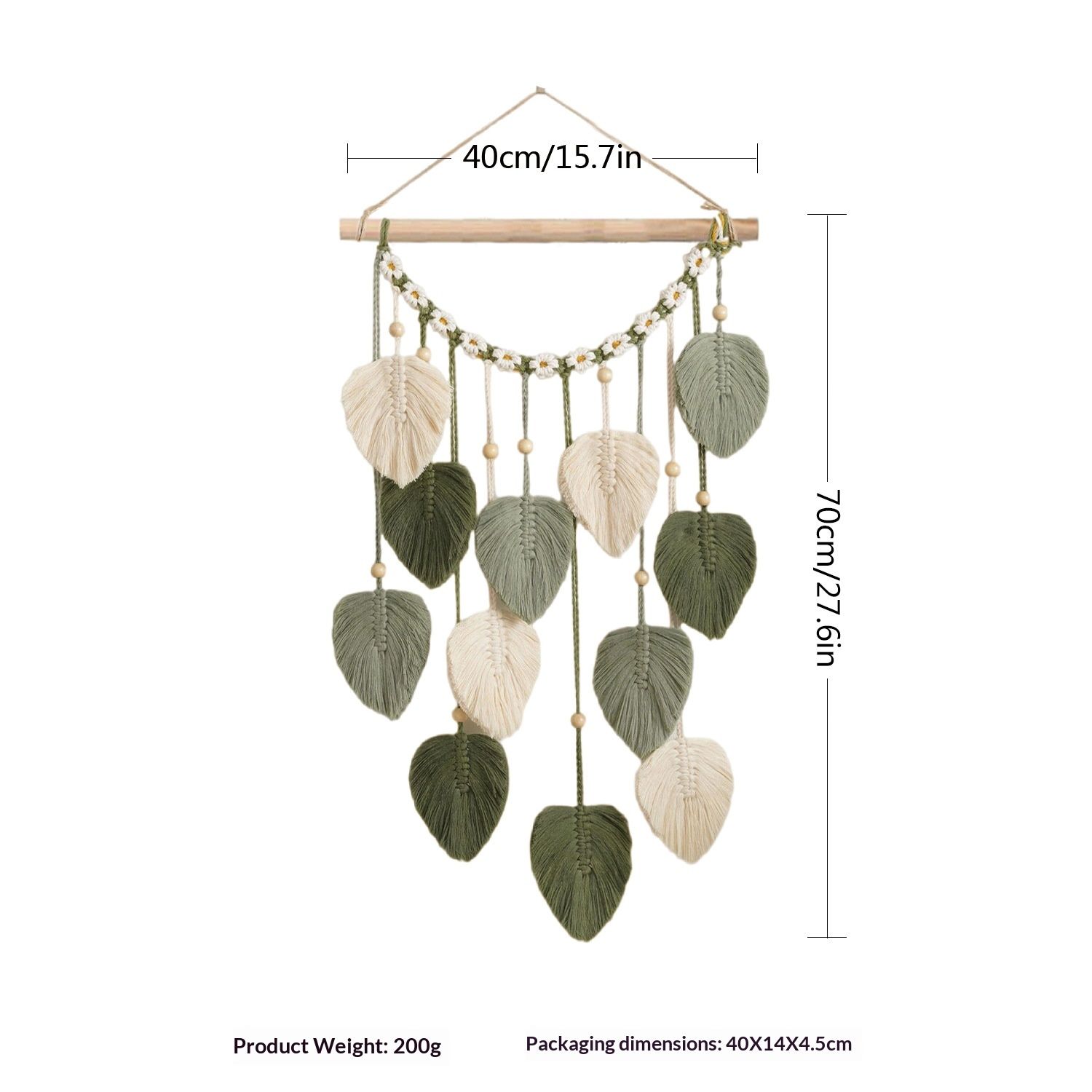 Wall Hanging - Hand Woven Boho Tapestry Sage Green Leaves Wall Decor, Rustic Tassels Yarn Hanging Ornament Decor for Bedroom Living Room Dorm（Green） — image 5