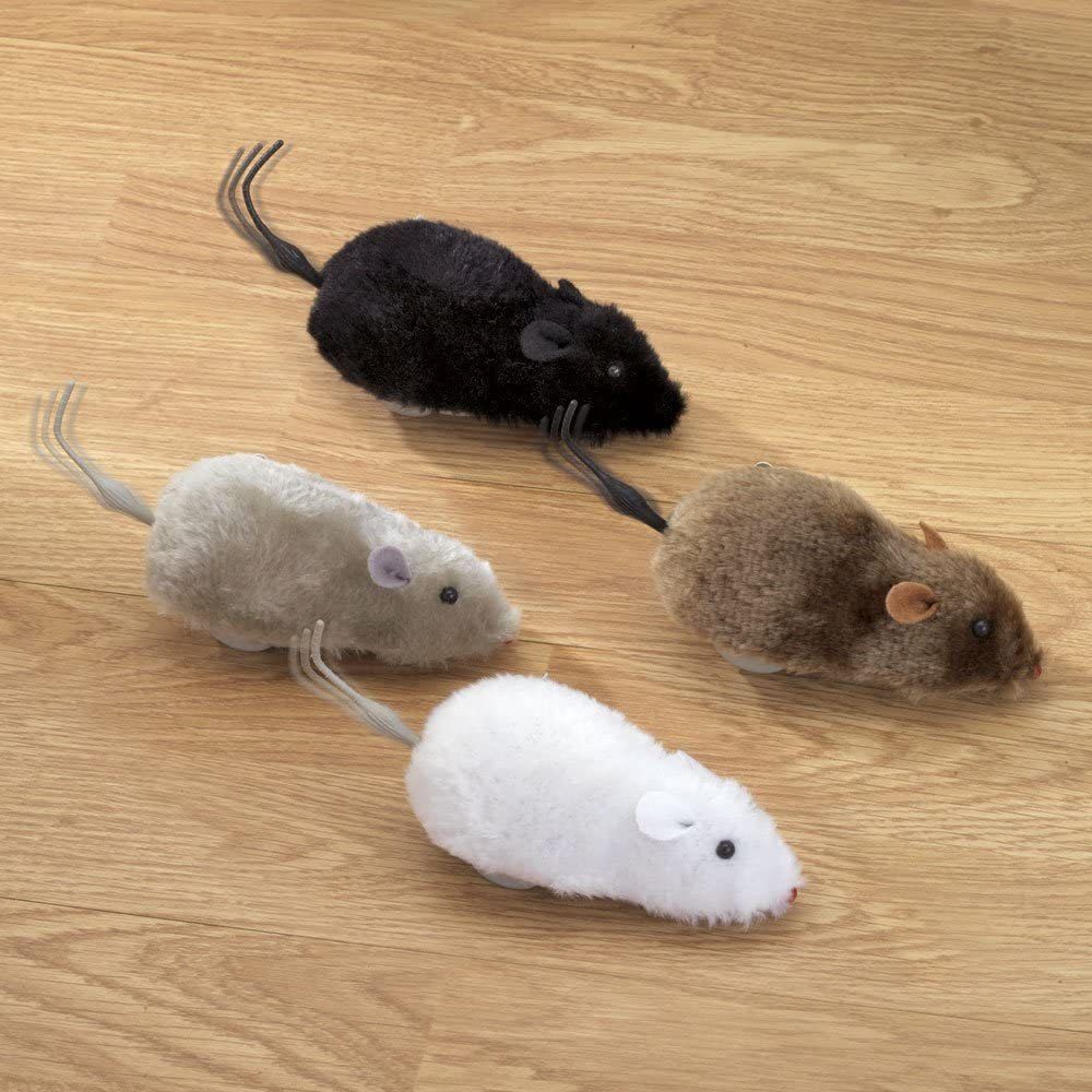 4 Mice-Realistic Looking Mice, Carefree pet - Set of 4: Black, Gray, White and Brown. Each Measures 4-1/2" Long