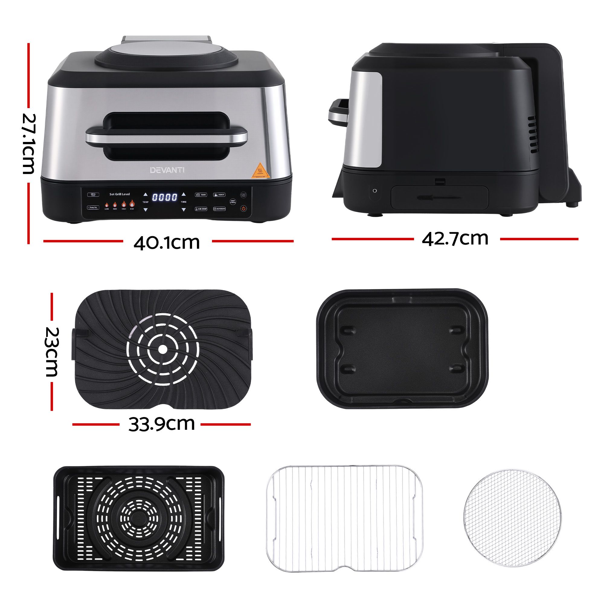 Devanti 5-in-1 Electric BBQ Grill Air Fryer, 2200W 8L Smart Thermometer โ image 2