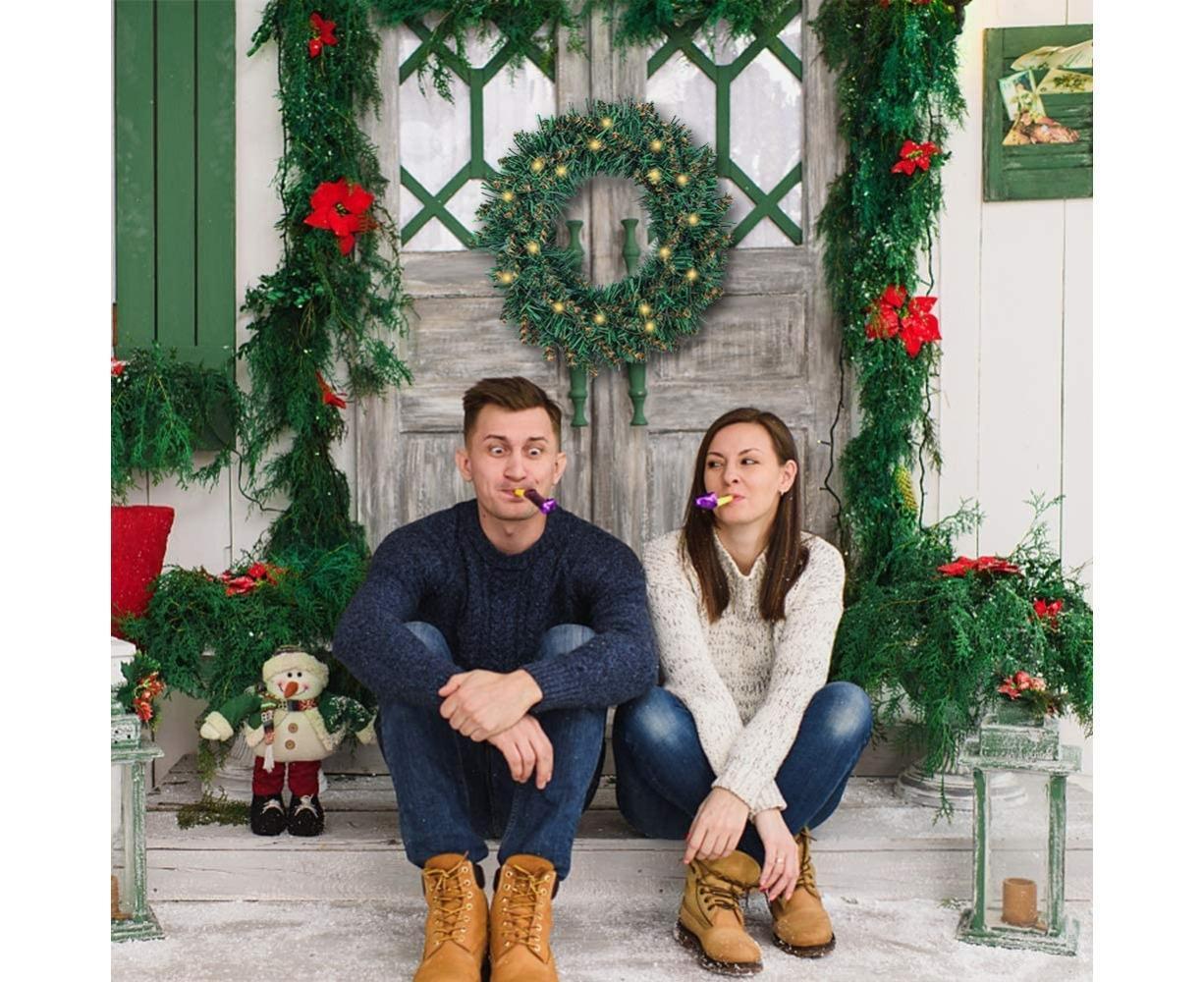Christmas Wreaths for Front Door Outside, Wreaths for Christmas Decorations,12" Artificial Pine Christmas Wreath for Christmas Day Party - Green - 40cm — image 5
