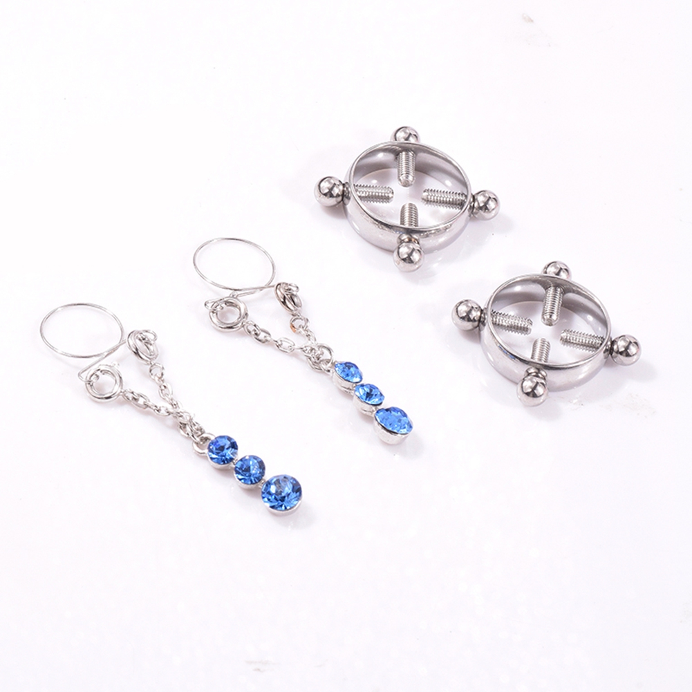Fashion Water Drop Screw Non Pierced Nipple Ring Set Nipple Ring Body Jewelry (Blue) — image 6