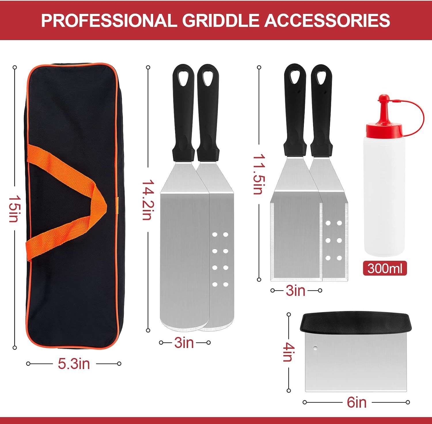 8Pcs Professional Stainless Steel Griddle Spatula Tools With Storage Bag, Griddle Accessories Kit for Teppanyaki Flat Top Cooking，for Cast Iron BBQ Grilling — image 3