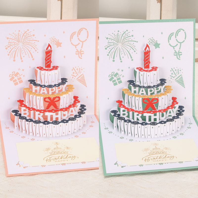 4-Pack - Classic Color Clashes Cake 3D Pop-Up Birthday Cards, Papercut Foldable Greeting Gift Cards - Gold — image 3
