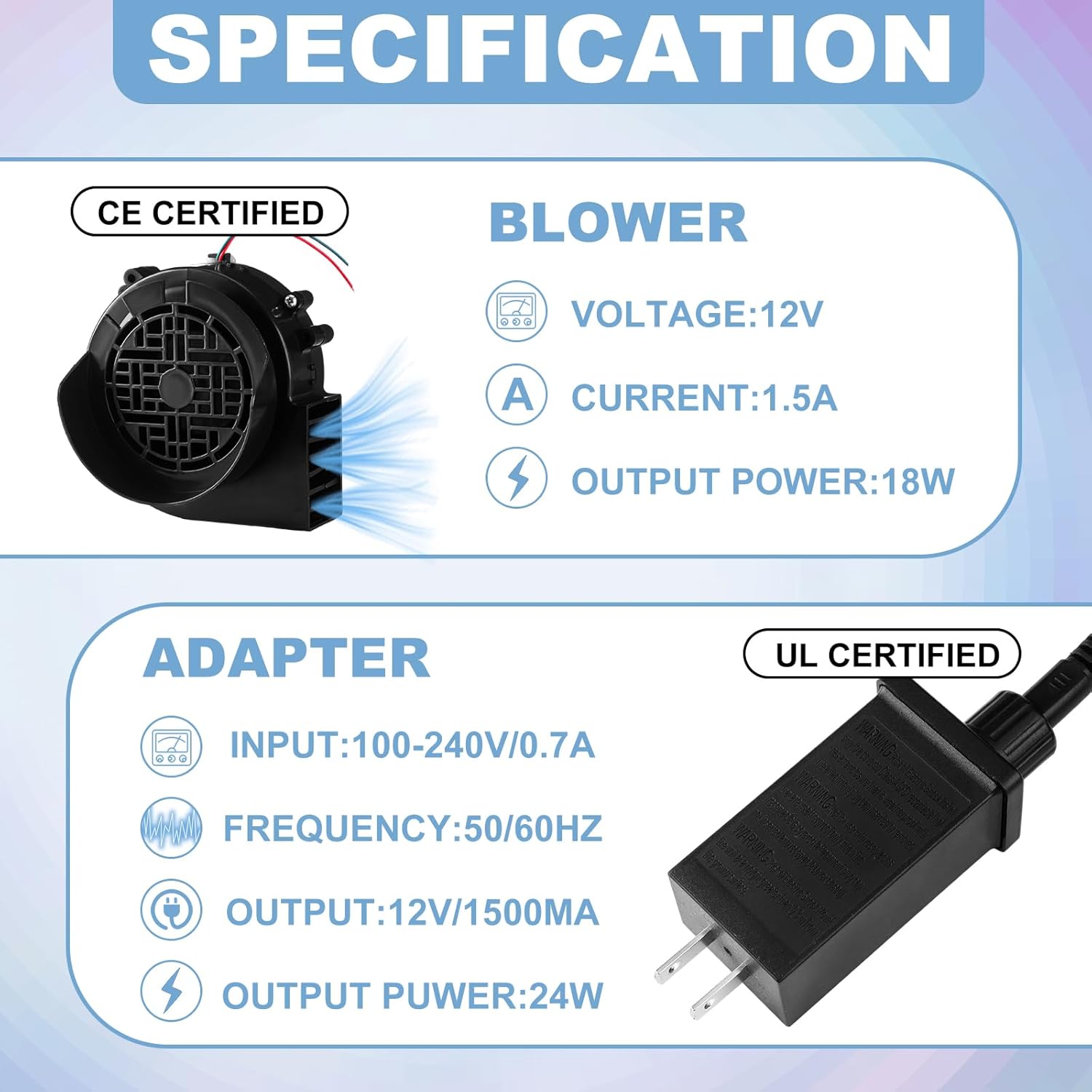Landhoow Christmas Inflatable Replacement Fan Blower 12v 1.5a Air Blower Fan for Inflatables with 6 Adapter LED Lights Waterproof for Halloween Outdoor Yard