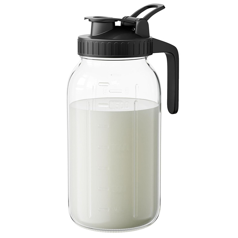 Black Glass Mason Jar Pitcher 64oz with Flip Lid Pour Spout Milk Jug Leak-Proof Airtight Seal Wide Mouth Beverage Container Cold Brew Coffee Iced Tea Juice