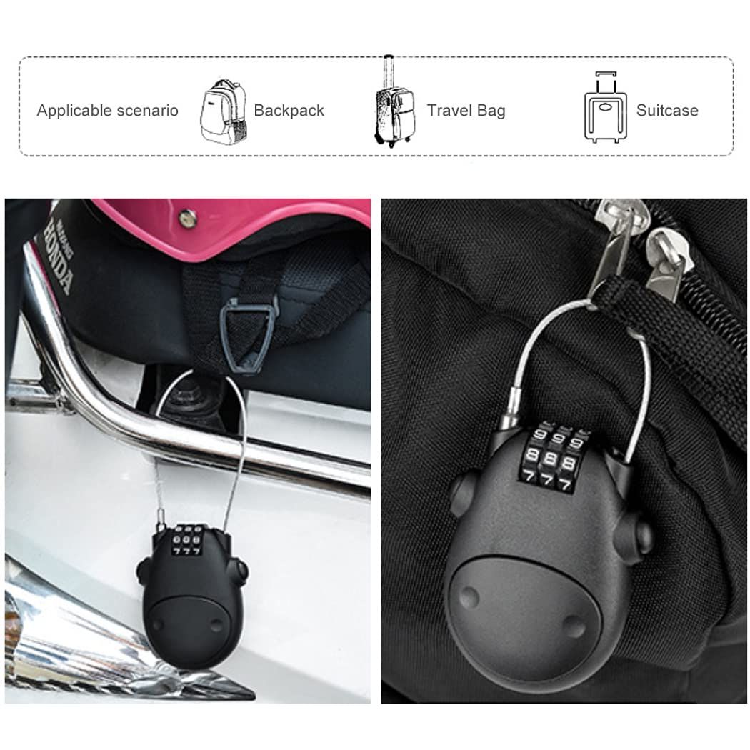 Cartoon Cow-Shaped Combination Cable Lock for Bike - 3-Digit Password Resettable Code Lock with Retractable Steel Wire Black 1Pc โ image 5