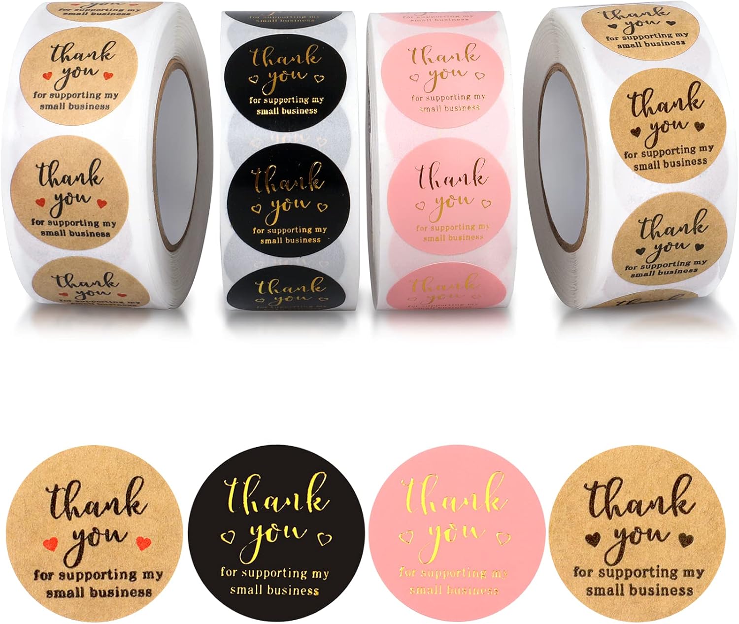 Thank You Round Stickers for Supporting My Small Business Adhesive Labels, 3-Color, 1inch (2000Pcs, 4 Rolls, Each roll 500Pcs)