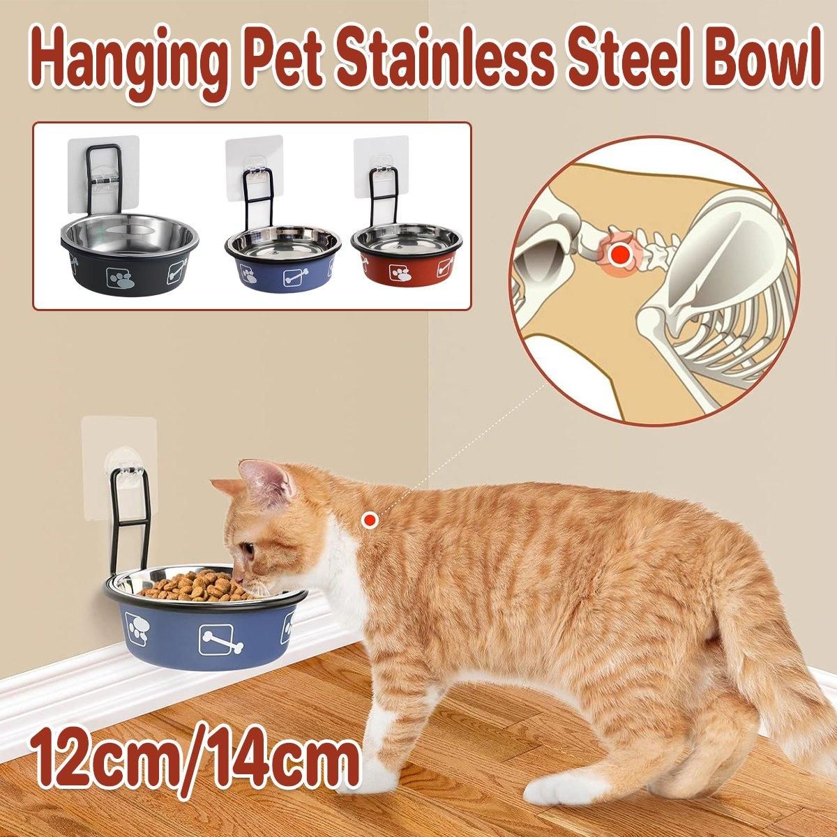 Stainless Steel Pet Bowl Hanging Cat Food Water Bowl Durable for Dogs and Cats - Black-14cm — image 2