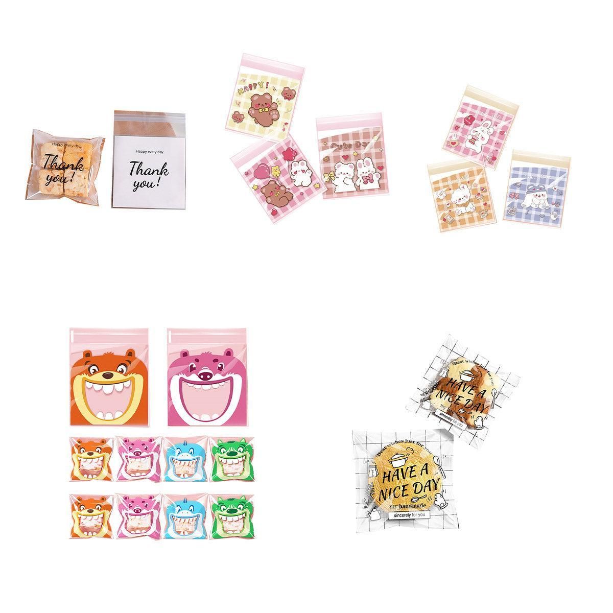 500 Pack Self Adhesive Cookie Packaging Bags Vibrant Designs OPP Material - Cute 10*10*3cm โ image 3
