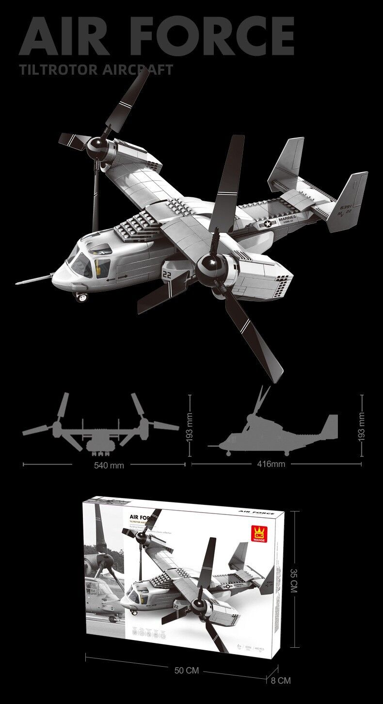 Christmas gift US Osprey Tiltrotor Aircraft Building Blocks Set, 460 Pieces Military Transport Model Kit for Kids Aged 6+ & Enthusiasts(Osprey — image 3