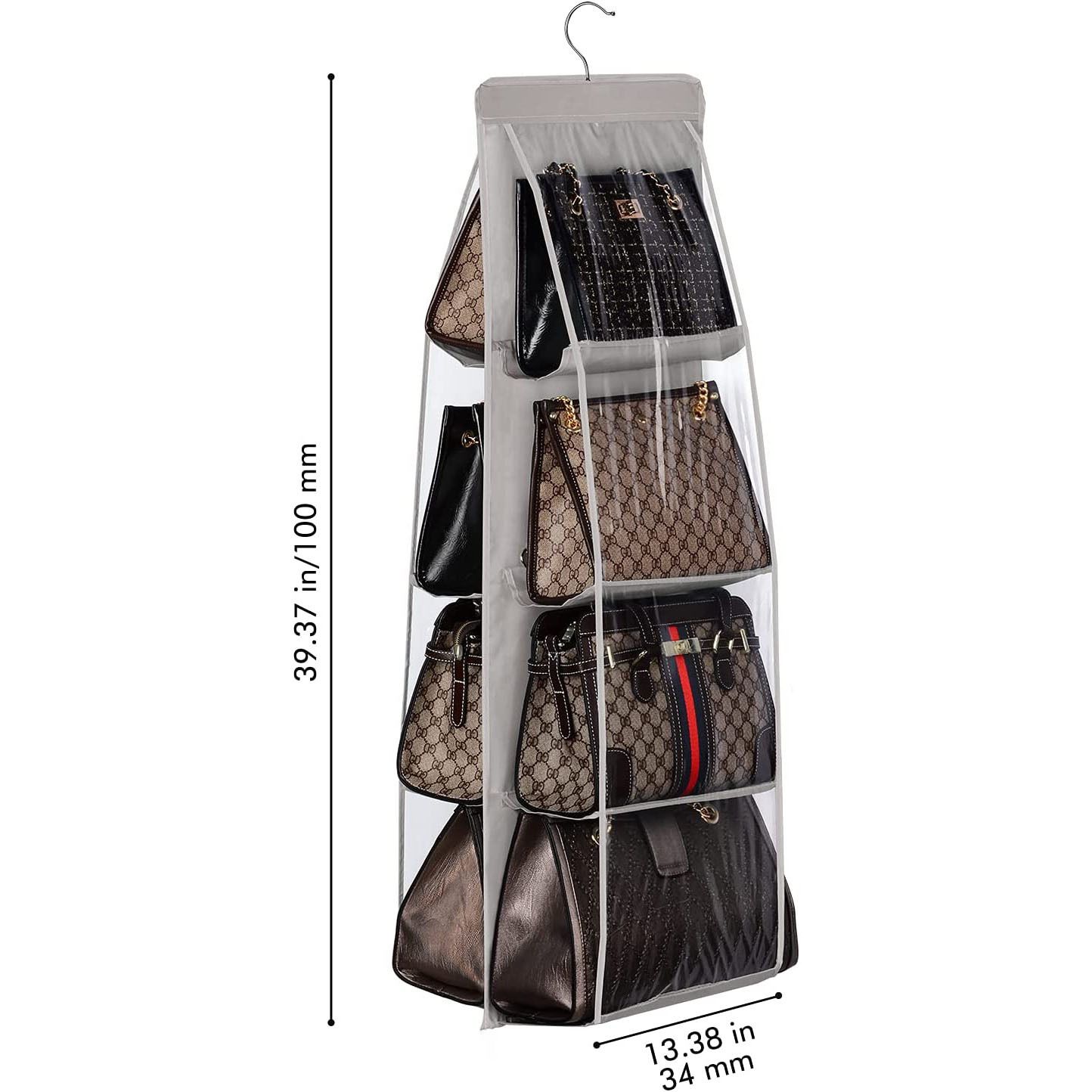 Handbag Hanging Purse Organizer for Closet, 8 Pocket Handbag Storage Organizer Hanger Oxford Cloth Closet Organizer for Family β image 2