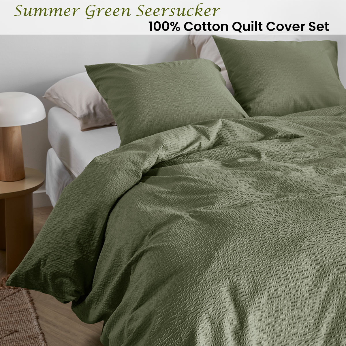 Bedding House Summer Green Seersucker Cotton Quilt Cover Set Queen โ image 2