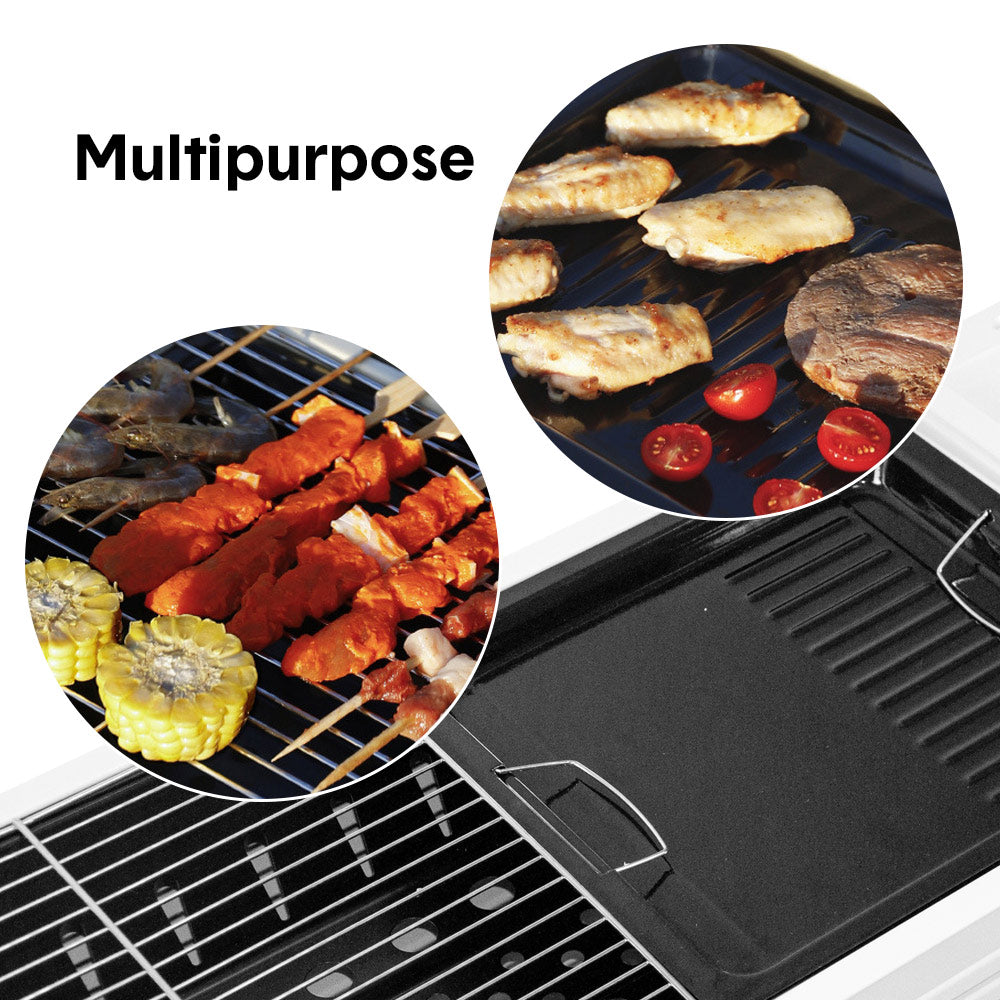 Portable Large Barbecue Charcoal Grill Stove Foldable Kebab Stainless Steel BBQ Grill With 2 Grill Nets 2 Enamel Baking Pans And Tong Outdoor Camping Patio — image 4