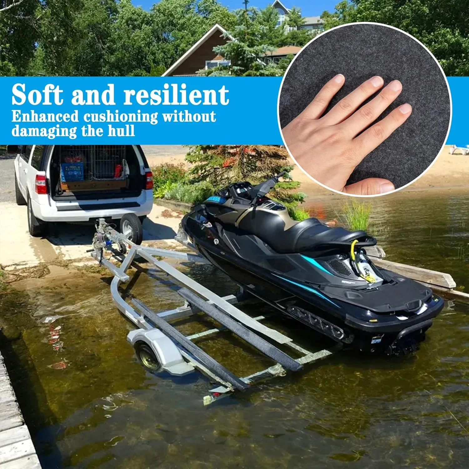 Boat Trailer Bunk Carpet Roll, Felt Marine Padding with Anti Slip PE Backing, Black 20 Ft x 8 In — image 6