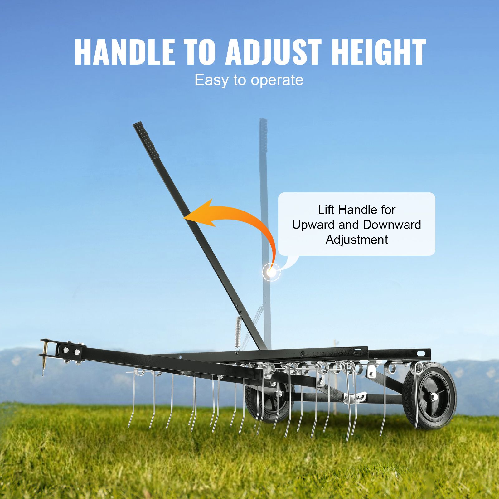 Tow Behind Dethatcher, 1015mm Tow Dethatcher with 20 Spring Steel Tines, Lawn Dethatcher Rake for ATV or Mower, Tow Behind Lawn Rake with Lift Handle for — image 4