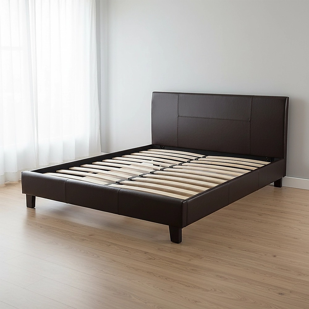 Double PU Leather Bed Frame Brown โ image 2