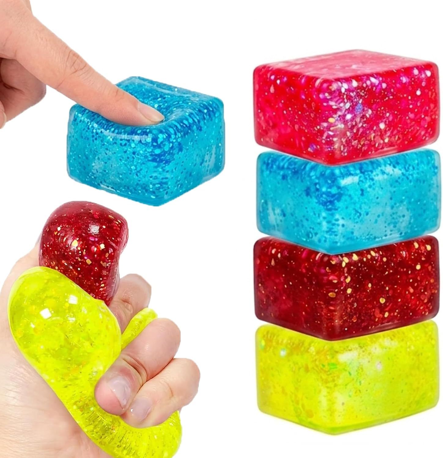 4 PCS Glitter Ice Cube Squishy Toy for Office & Classroom – Slow Rising Stress Reliever to Calm Anxiety (Multicolor) — image 4