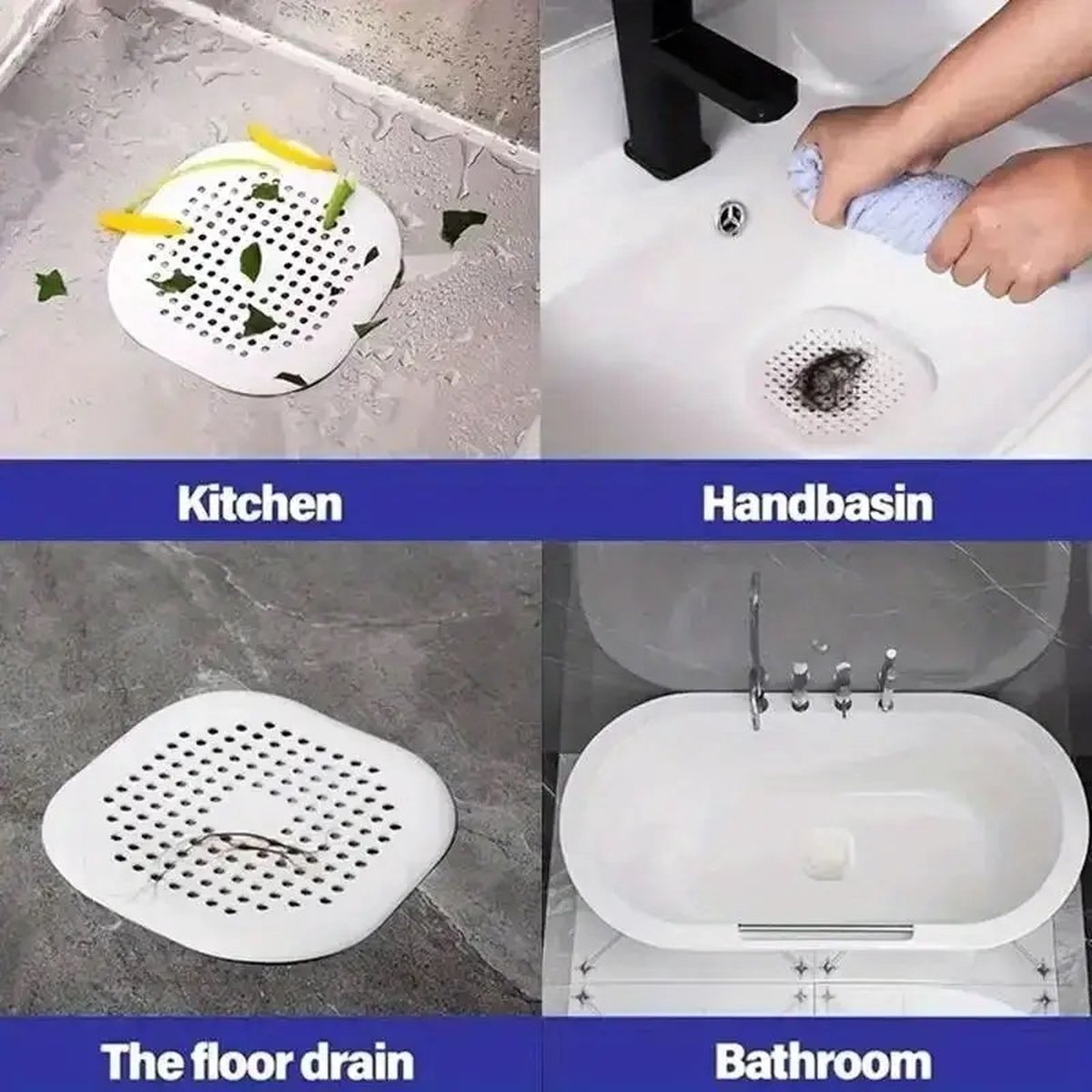 Luxury Shower Drain Mat with Suction Cups | Sink Filter | Drain Plug | Small Drain | Shower Tray | Hair Stopper | 14 CM Diameter | Silicone | White — image 2