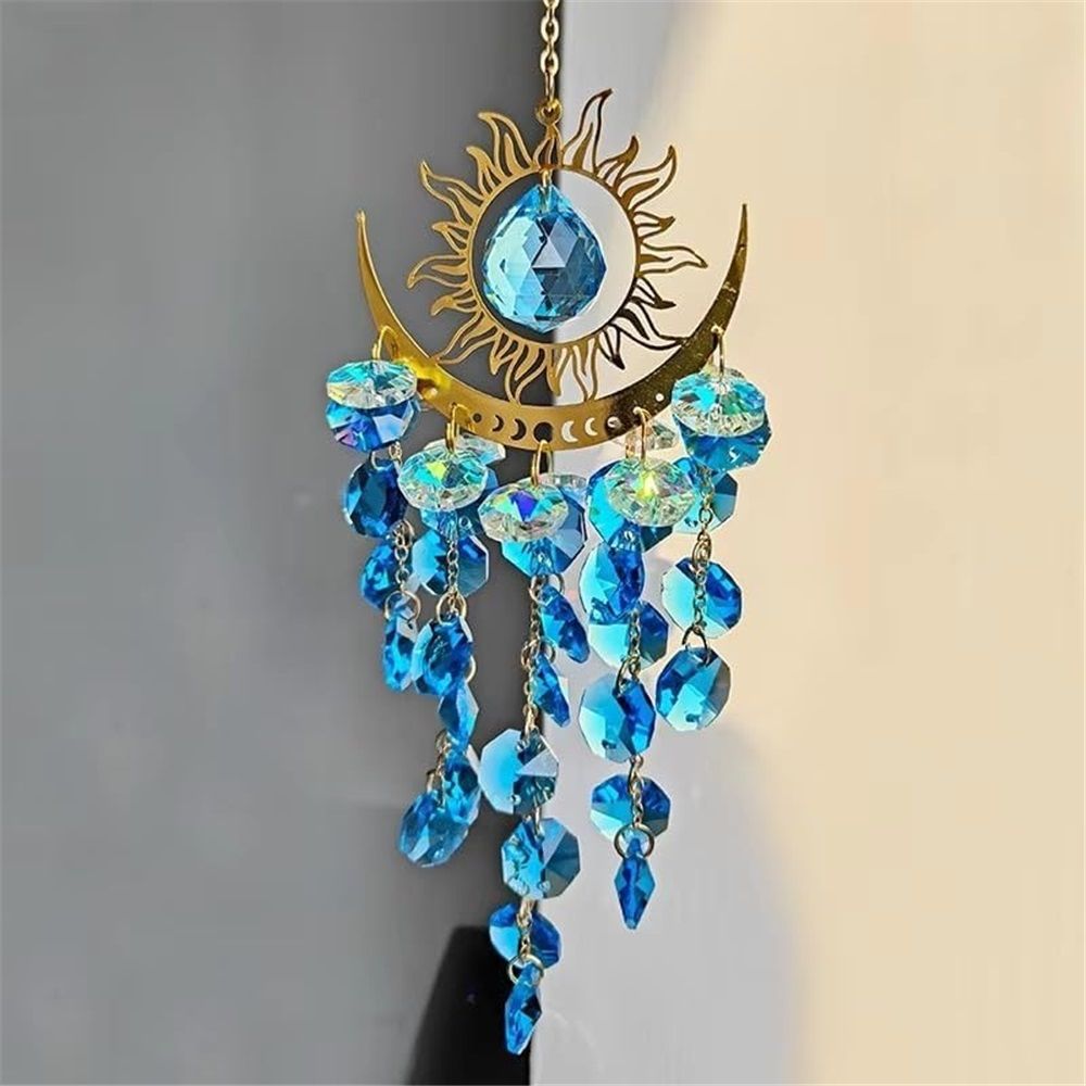 Sun Rainbow Maker for Garden Suncatchers Prisms Boho Wind Chimes, Chandelier Aurora Rainbow Glass Prisms Ornament,Window Hanging Pendant (Blue) — image 4