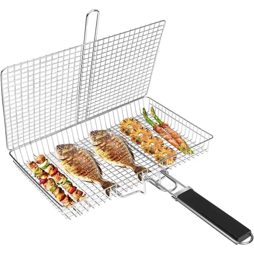 Grill Basket Large Portable Folding BBQ Camping Grilling Rack for Fish, Vegetables, Shrimp, Barbeque Griller Cooking Accessories, Grilling Gifts โ image 3