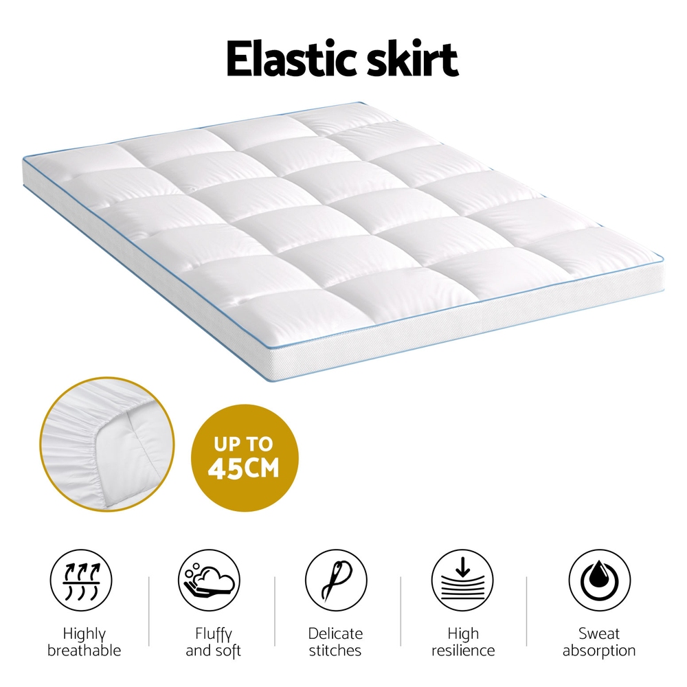 Giselle Bedding 1500GSM Bamboo Pillowtop Mattress Topper 10cm Thick Pad for Back Pain Relief, High Loft Cooling Underlay for Dorm & Guest Bed, 45cm Deep Pocket โ image 5