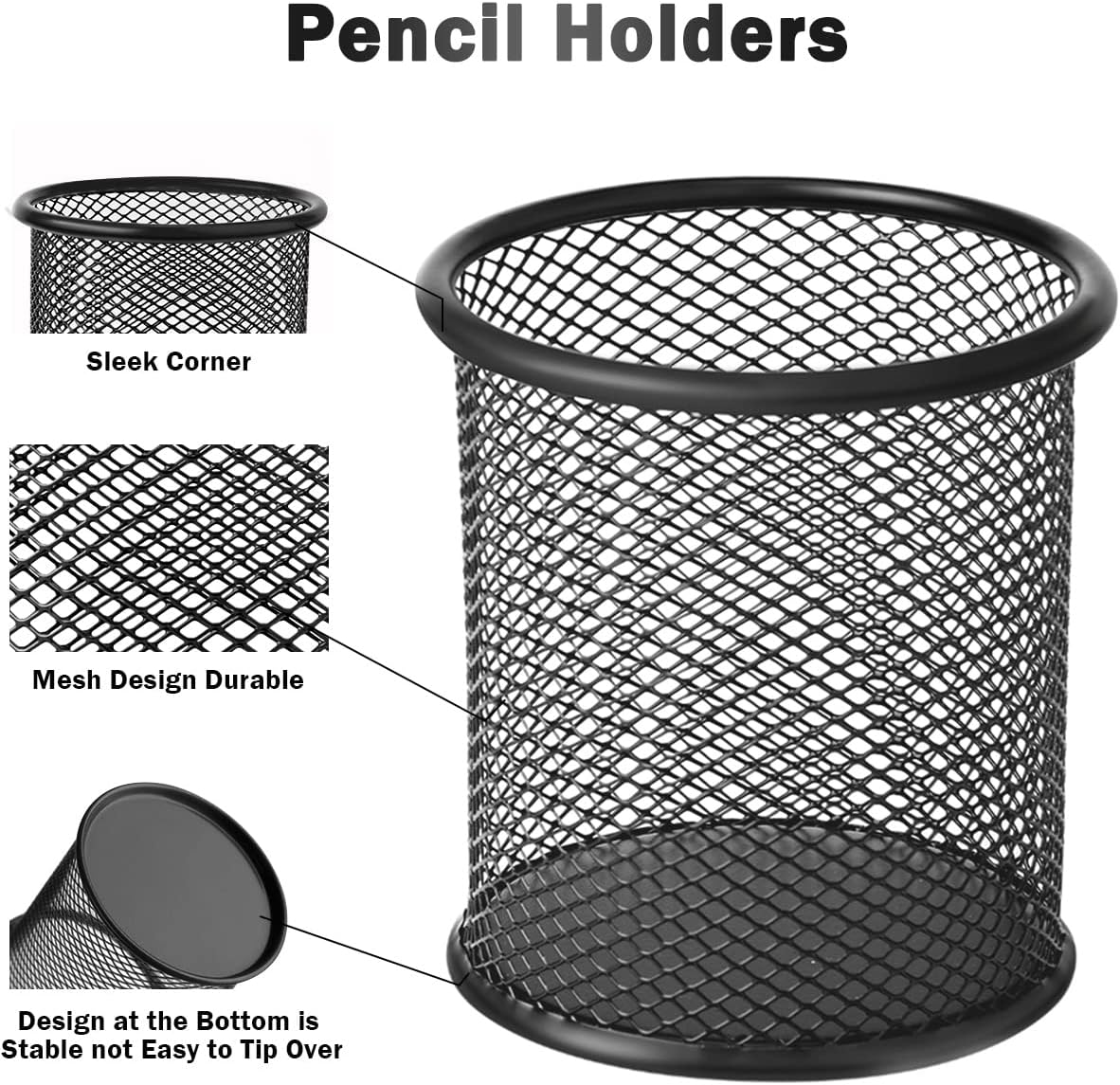2-pack metal mesh pen holder for desk metal office mesh desktop storage pen holder office supplies - Office accessories and storage products - black — image 3