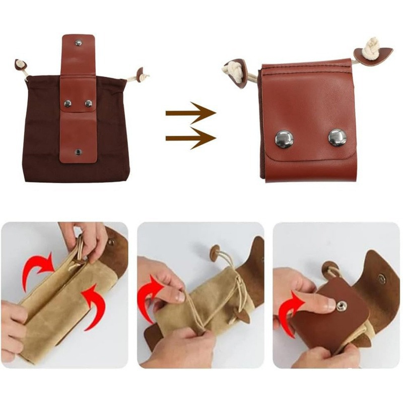 Collection bag - outdoor fruit picking bag - waxed canvas collection bag - foldable leather waist bag with drawstring - multifunctional picking bag for โ image 4