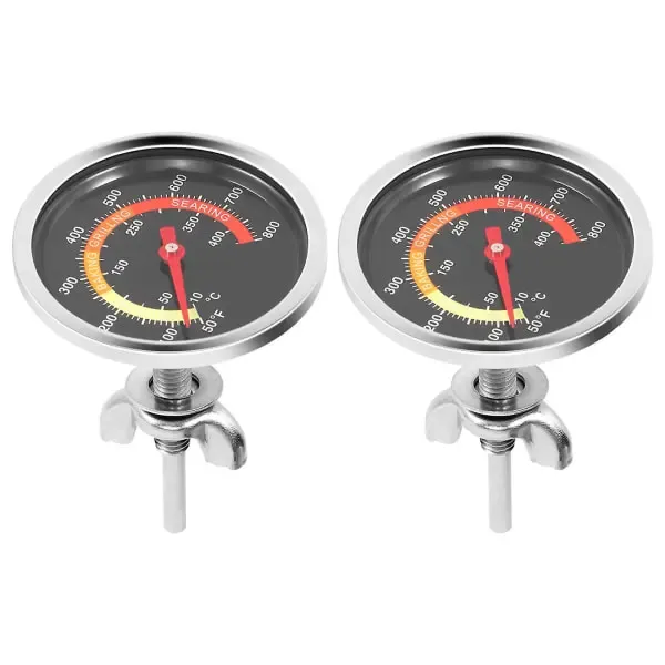2 Pack Grill Temperature Gauges, Metal BBQ Smoker Thermometers for Charcoal Grills, Fire Pits and Pizza Ovens, Silver