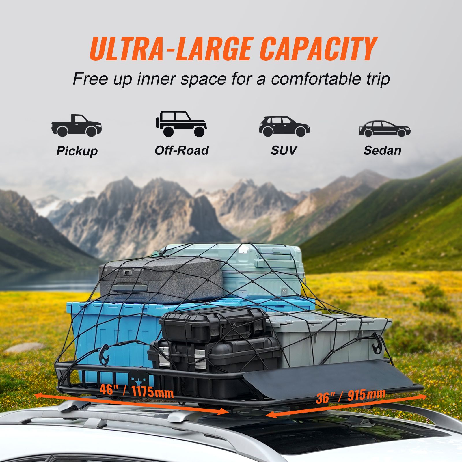 Roof Rack Cargo Basket 200 LBS Capacity 46"x36"x4.5" for SUV Truck Cars — image 4