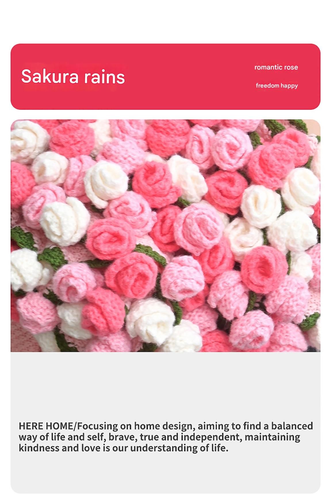 Pink and White Diameter: 160 cm -99 Woven Flowers Handmade Rose Bouquet Knit Blanket - Soft Pink Acrylic Throw with 3D Crochet Flowers - Perfect Gift for Her โ image 3
