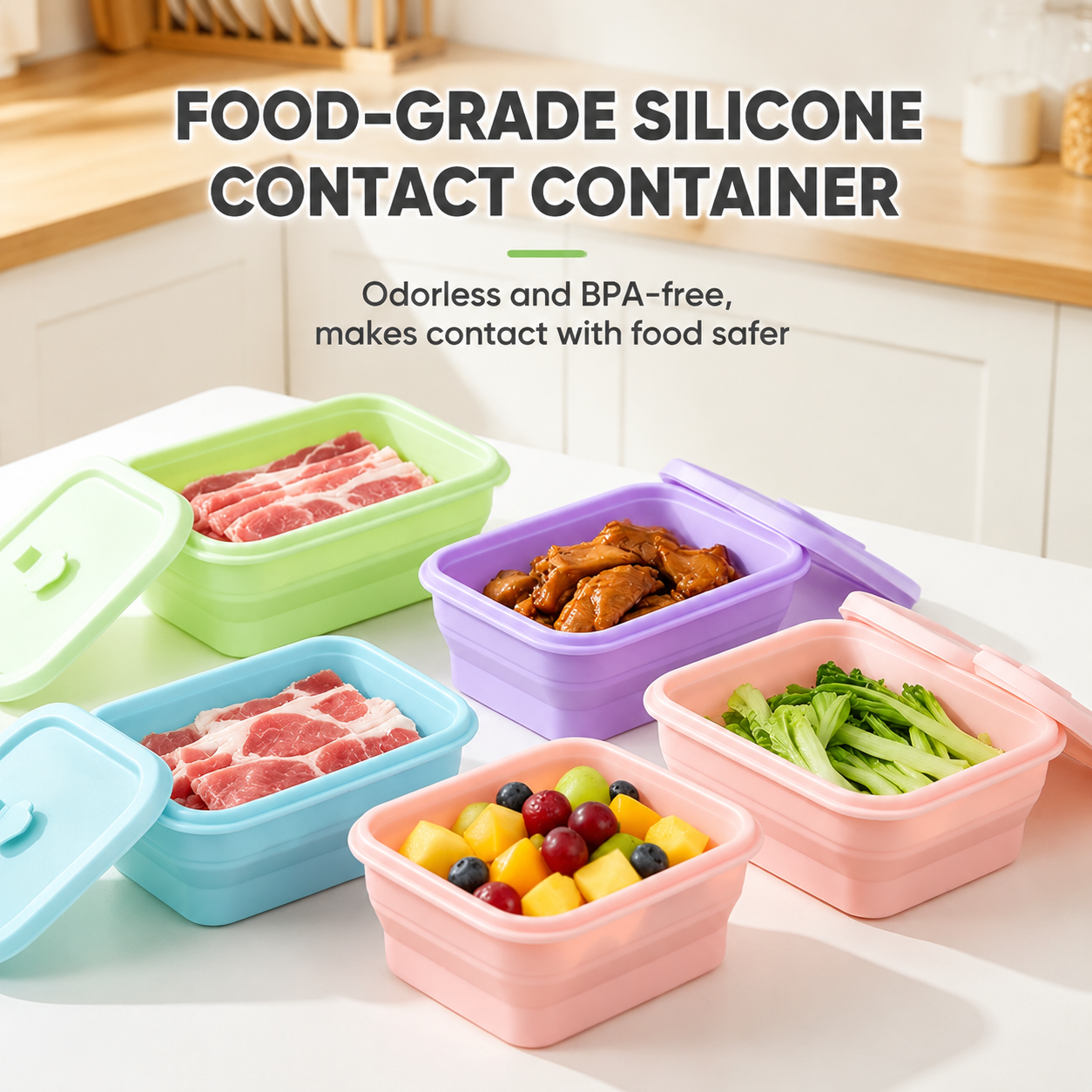 Collapsible Food-Grade Silicone Storage Container with Leakproof Lid, Built-in Date Dial and Steam Vent - Reusable, Microwave-Safe, Freezer-Ready — image 5