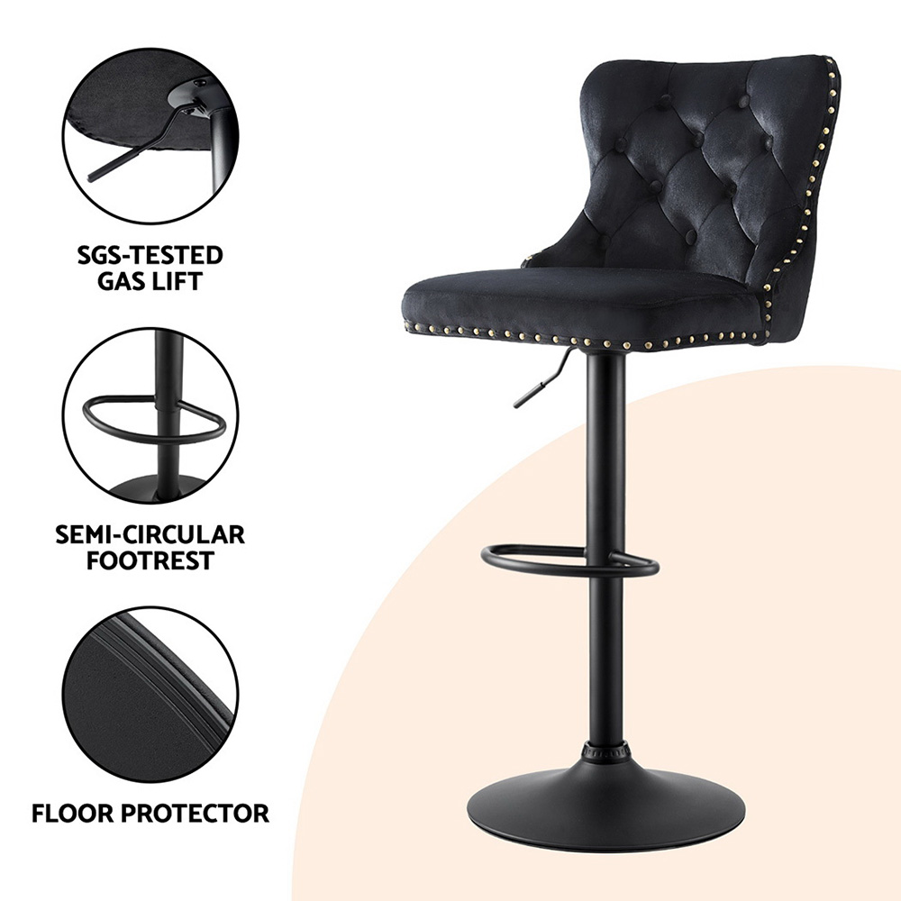 Artiss 1x Velvet Bar Stool Adjustable Height Nailhead Trim Kitchen Counter Stool — image 6