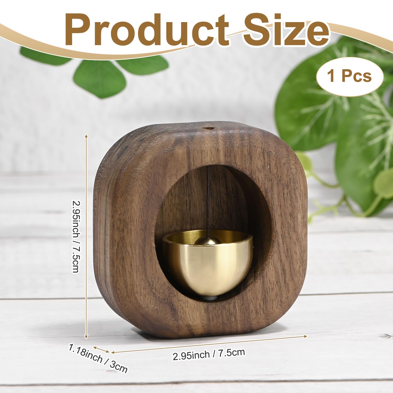1 Piece Vintage Wooden Door Bell with Copper Chime and Magnetic Mount for Entryways and Bedrooms, Walnut Square Design — image 3