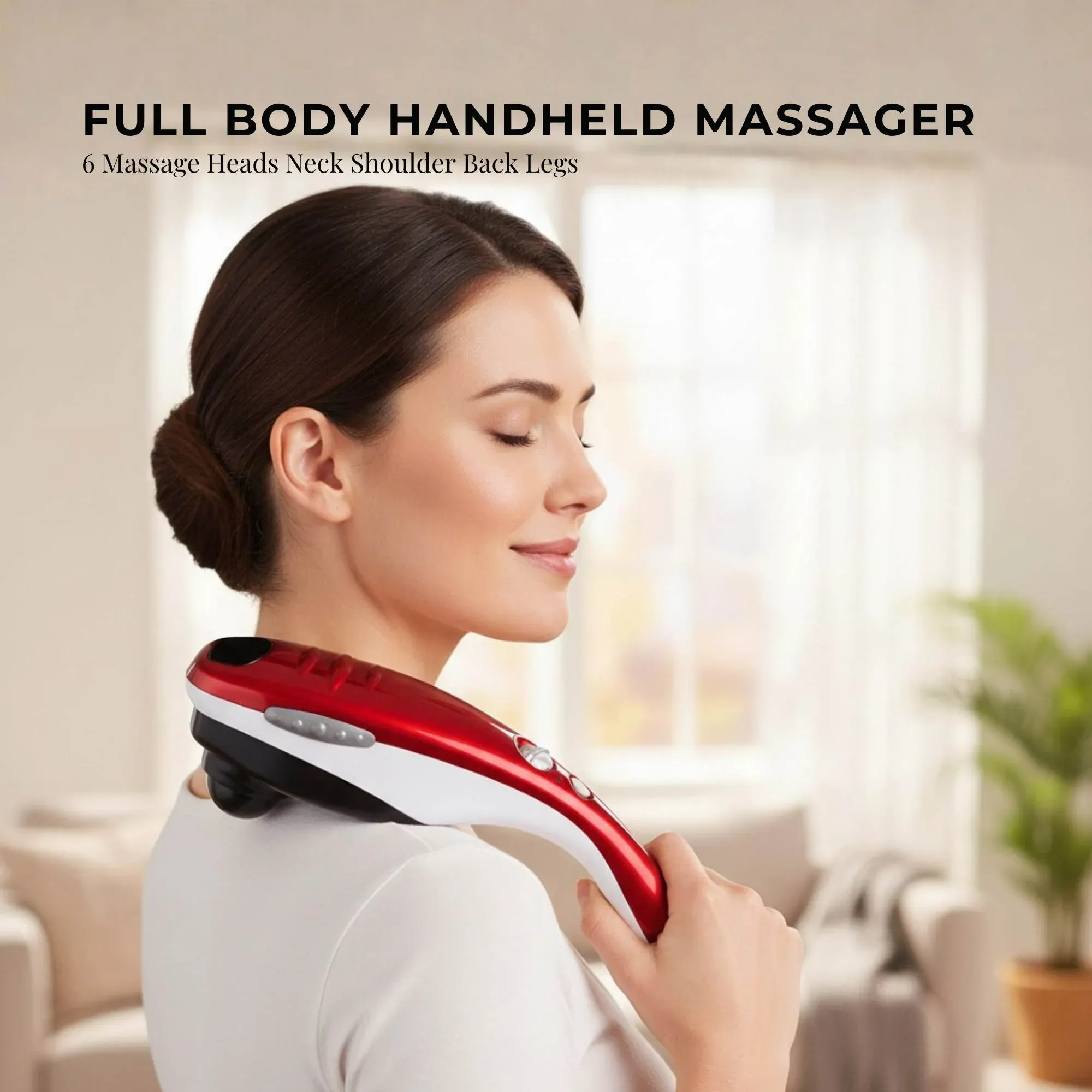 Orku Handheld Body Massager 6 Heads Adjustable Speed Neck Back Legs Red — image 2
