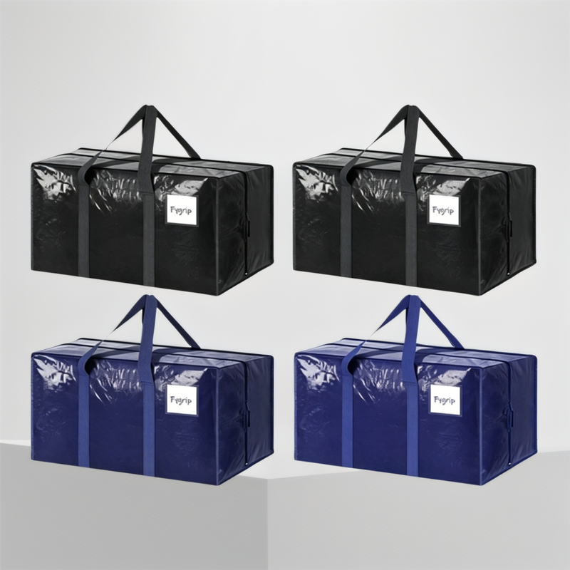 4 Pack ( 2 Dark Blue+2 Black ) Extra Heavy Duty Large Moving Bags with Strong Zipper & Comfortable Handles, Sturdy & Durable Clothes Storage Bags Totes Bins