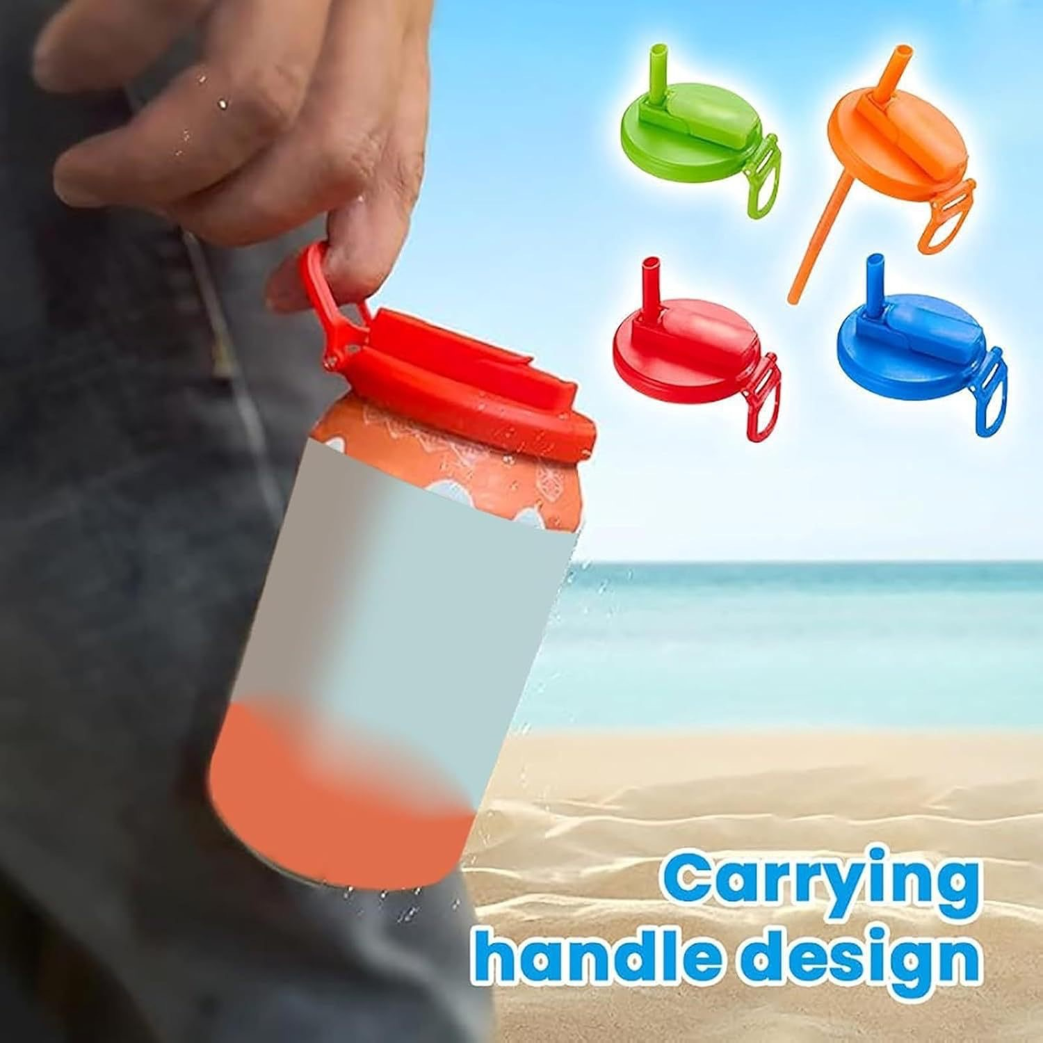 Green Reusable Soda Can Lid with Straw and Carrying Handle - Spill-Proof Plastic Can Cover for Standard 2.13 Inch Cans, Portable Beverage Protector with โ image 2