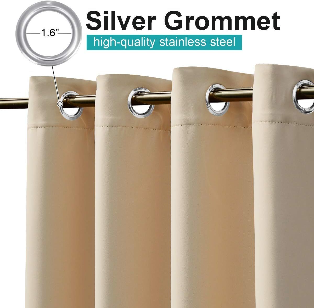Waterproof Outdoor Patio Curtain, Blackout Gazebo Drape for Pergola, Porch and Privacy Screening, Single Panel, Biscotti Beige, 132 x 241 cm — image 2