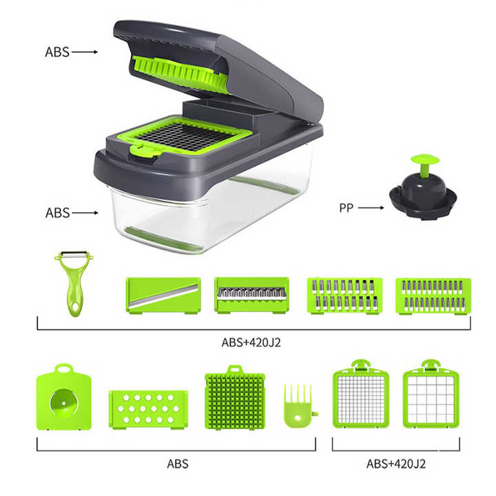 Black and white 14-Piece Multifunctional Vegetable Chopper and Slicer Set - Kitchen Cutting and Grating Tool โ image 6