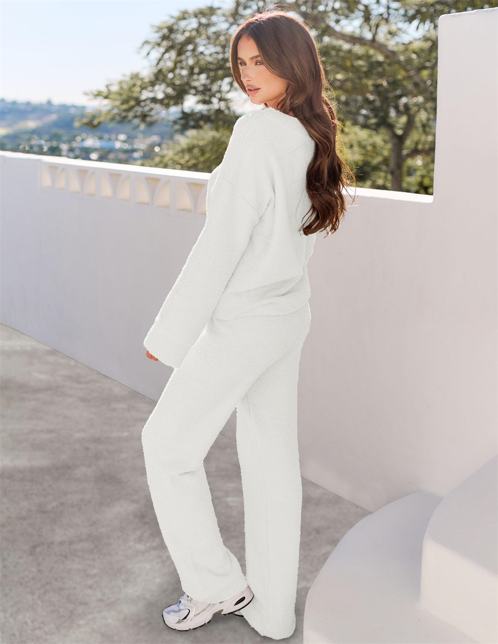 Women's 2-Piece Clothing Set, Fuzzy Wool Pajama Set Long Sleeve Loungewear, Black L โ image 2