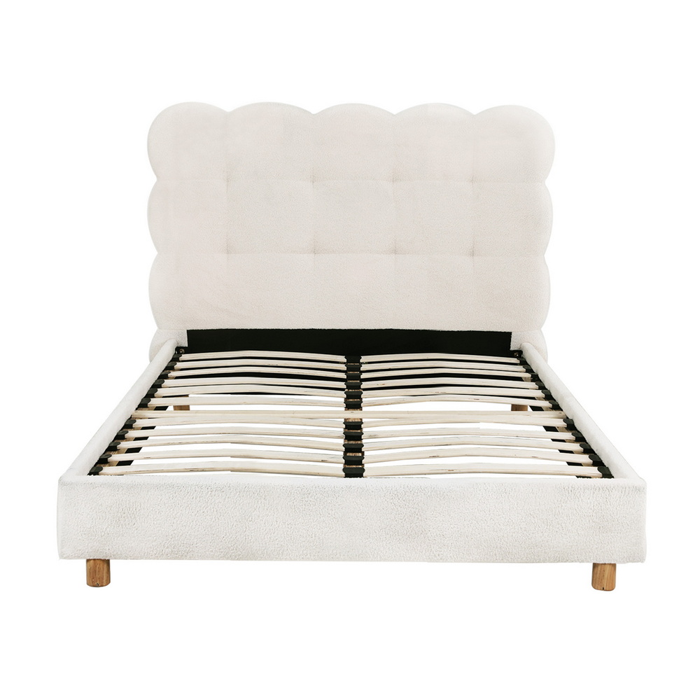 Artiss King Single Bed Frame Cloud Headboard Boucle Fabric Mattress Platform Base White โ image 4