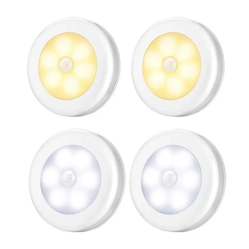 Led Motion Sensor Night Light Indoor Outdoor Battery Operated Stairs Hallway - 1PC Silver White — image 3